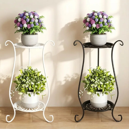 Elegant  Metal Flower Stand, European Style Floor Plant Display Rack, Multi-tier Flower Pot Holder for Home Garden Balcony
