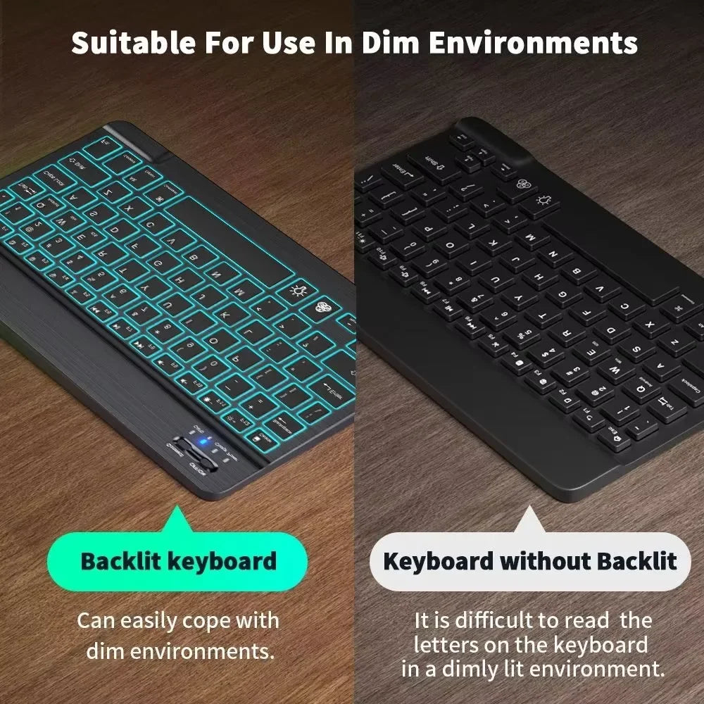 10inch Backlight Bluetooth Keyboard Mouse For IOS Android Windows,Backlit Keyboard For iPad,Wireless Teclado For Samsung Tablet
