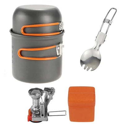 Camping Cookware Kit with Stove Outdoor Cooking Set Outdoor Pot Travel