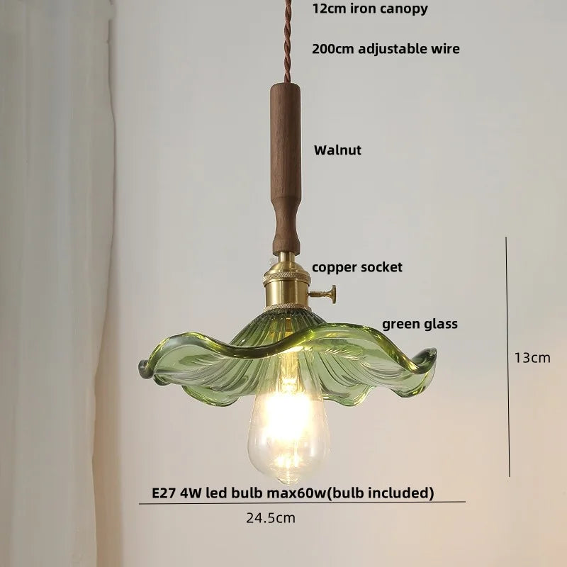DecorBites™ Glass LED Pendant Lamp Walnut Wood Copper Switch Nordic Hanging Light