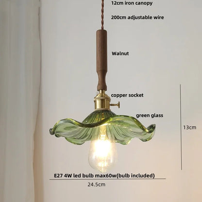 DecorBites™ Glass LED Pendant Lamp Walnut Wood Copper Switch Nordic Hanging Light