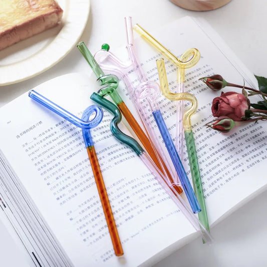 DecorBites™ Glass Flower Handle Stir Bar for Coffee Cocktails Mixology and Home Parties