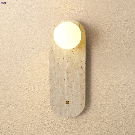 DecorBites™ LED Button Switch Wall Light in Yellow Travertine White Glass - Modern Nordic Design