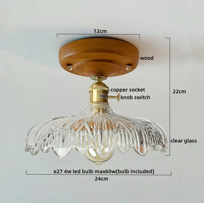 DecorBites™ Green Glass LED Ceiling Lamp Nordic Wood Copper Ceiling Lights