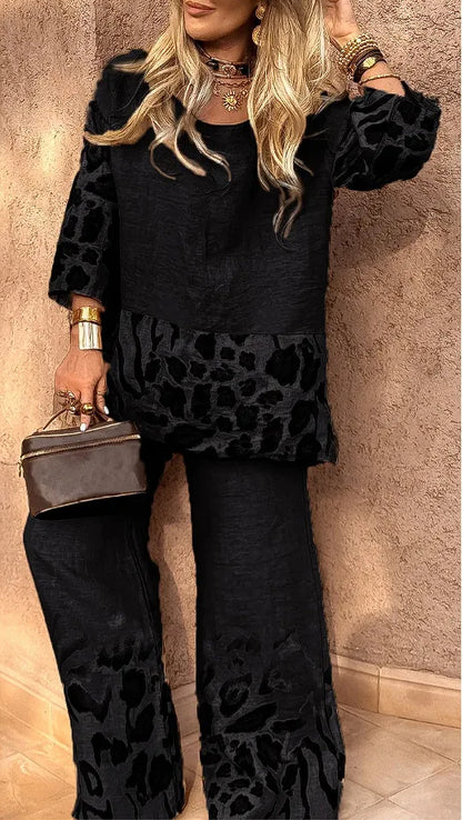 New Summer Leopard Print Two Piece Set Women Fashion Casual Loose
