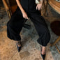 Casual Women's Waist Cinched Blazer Pants Set O-Neck Puff Sleeve