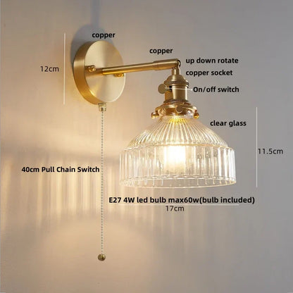 DecorBites™ Glass Pull Chain LED Wall Lamp Copper Socket Study Living Room Stair Light
