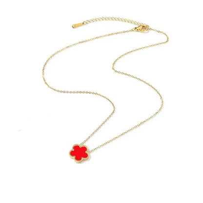 14K Gold Plated Stainless Steel Necklace Woman Five Leaf Petals Double