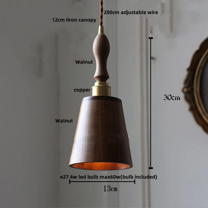 DecorBites™ Glass LED Pendant Lamp with Walnut Wood Brass Accent