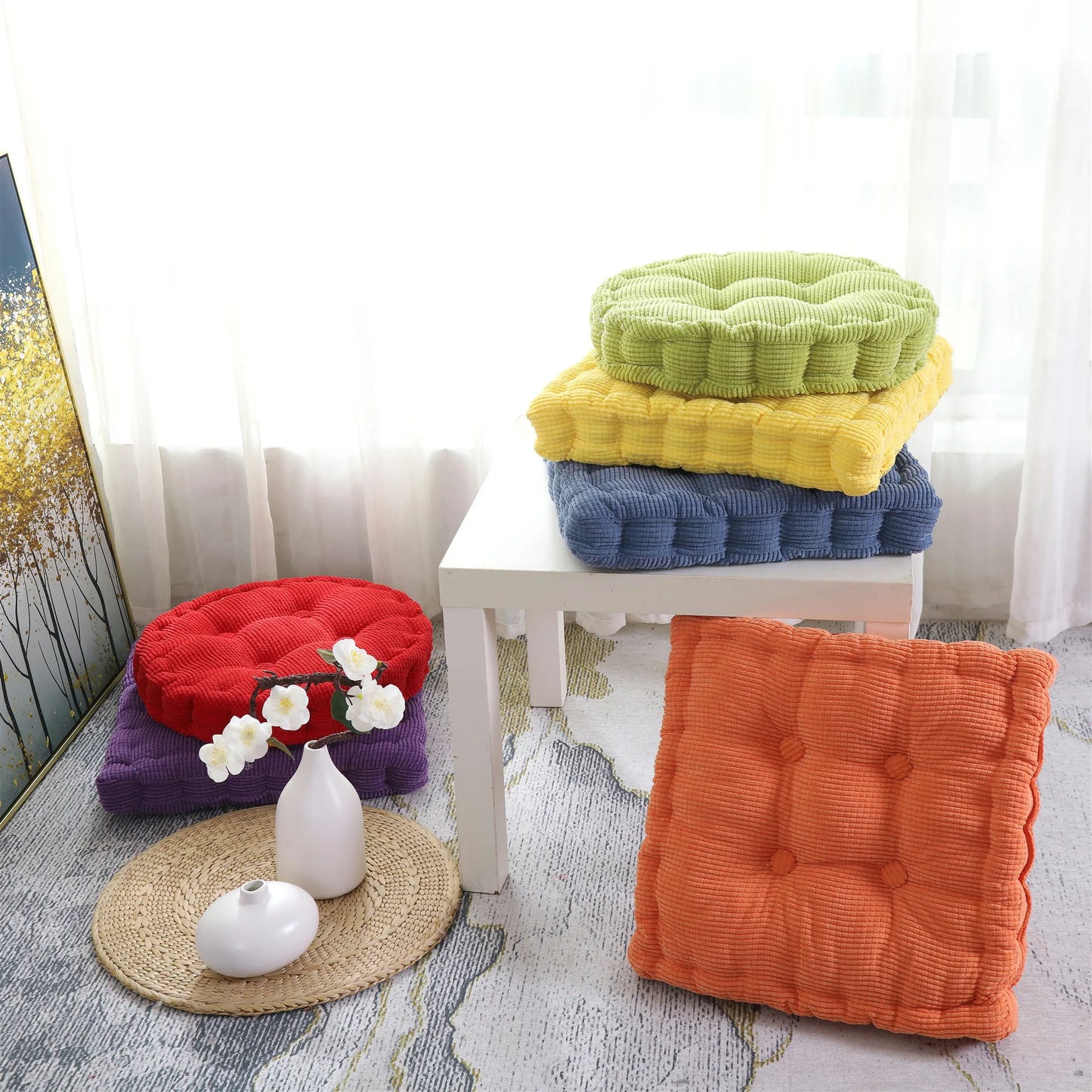DecorBites™ Japanese Tatami Mat Seat Cushion Floor Pillow for Meditation Poufs