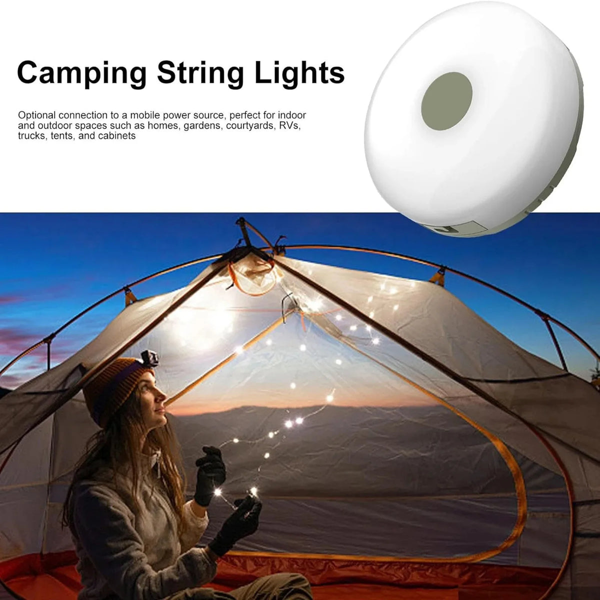 Camping String Lights 2 in1 Outdoor Waterproof Portable Stowable