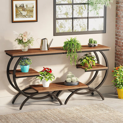 Tribesigns C-Shaped End Table, Industrial 3-Tier Small Table for Couch, Wood Bedside Table Snack Table with Storage Shelves