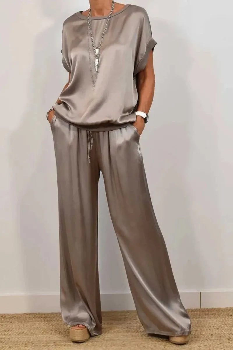 Casual Solid Color Two Piece Set Loose O-Neck Short Sleeved Pullover