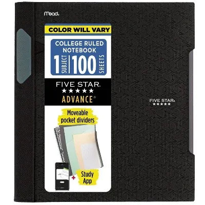 1 Subject College Ruled Advance Spiral Notebook with Pocket Dividers (Colors May Vary): Lined Paper, 8.5X11, 100 Multipack Essen