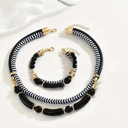 2PCS Set New Fashion Black and White Thick Double Line Metal Tube