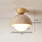 DecorBites™ Japan Style LED Ceiling Light Yellow Travertine Stone Wood Base Bedroom Luminaire