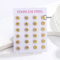 12 Pairs Pack Stainless Steel Round Shape Cubic Zircon Roman Numeral