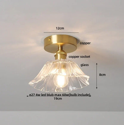 DecorBites™ Green Flower Glass Copper Ceiling Light - Nordic Modern LED, Living Room Bedroom Hallway Fixtures