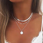 925 Sterling Silver Three-Layer Round Necklace Simple Snake Chain