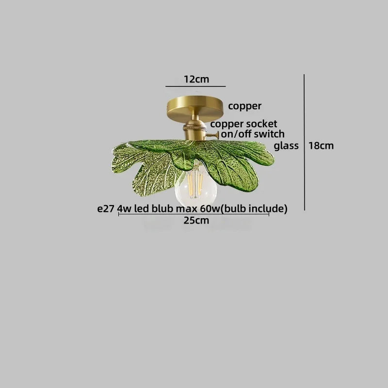 DecorBites™ Green Flower Glass Copper Ceiling Light - Nordic Modern LED, Living Room Bedroom Hallway Fixtures