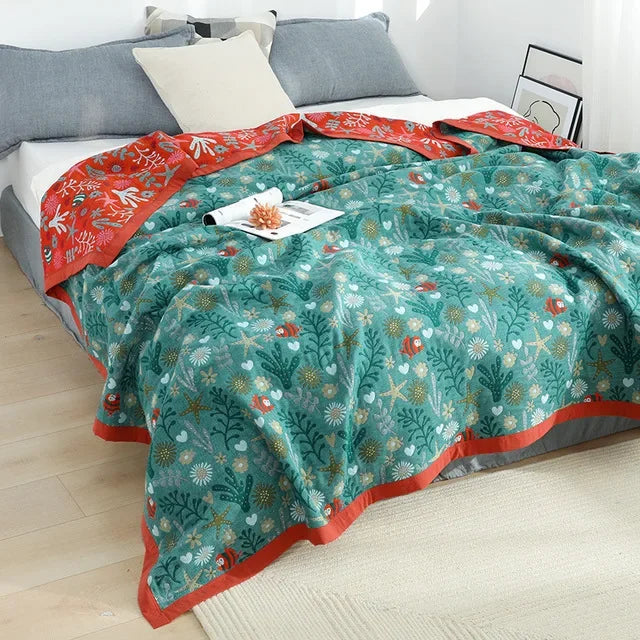 DecorBites™ Japanese Cotton Gauze Flower Blanket: Soft and Breathable Summer Throw
