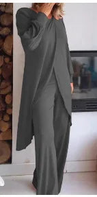 Casual Long Sleeve Tshirt Pants Set Office Lady Spring Summer Elegant