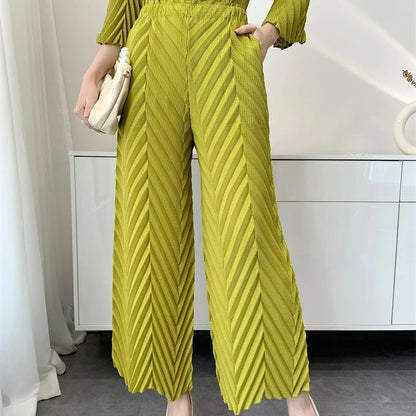 Spring New Women Handmade Pleated Pants Set Comfortable Casual Seven