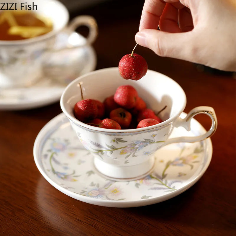 DecorBites™ Lace Floral Ceramic Cup&saucer Set for Elegant Dining and Tea Time