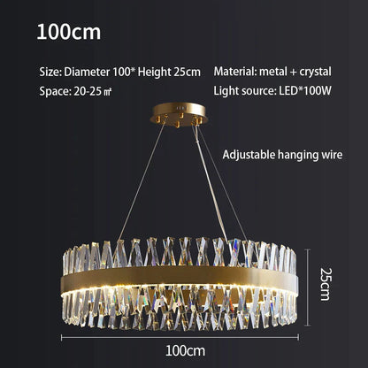 DecorBites™ Golden Round Crystal Chandelier LED Ceiling Light for Living Room and Bedroom