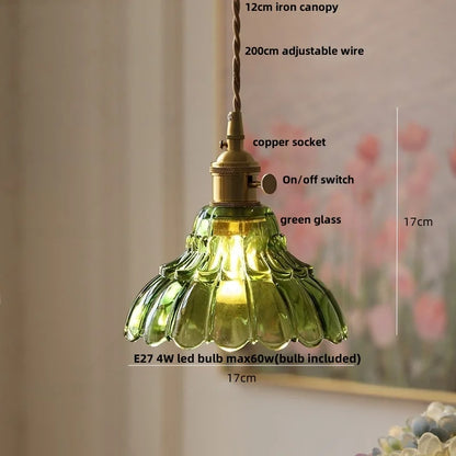 DecorBites™ Green Glass LED Pendant Lamp | Modern Nordic Wood Walnut | Brass Knob Switch | Hanging Light