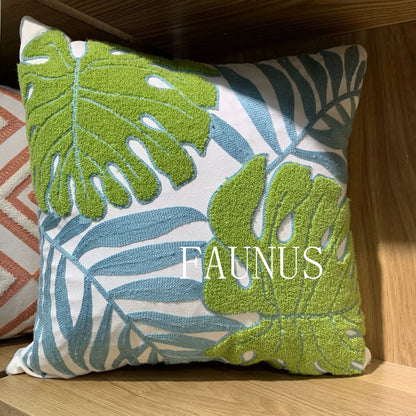 DecorBites™ Leaf Embroidered Cotton Cushion Cover Set - Home Decor Pillow Covers 45x45