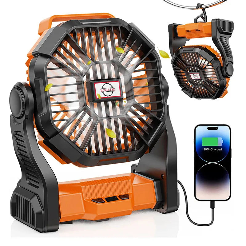 Camping Fan with LED Light, Rechargeable Tent Fan, Portable USB Fan
