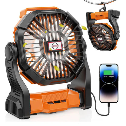 Camping Fan with LED Light, Rechargeable Tent Fan, Portable USB Fan