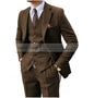 3 Pieces Men's Suits Tweed Herringbone Slim Fit Business Cauasl