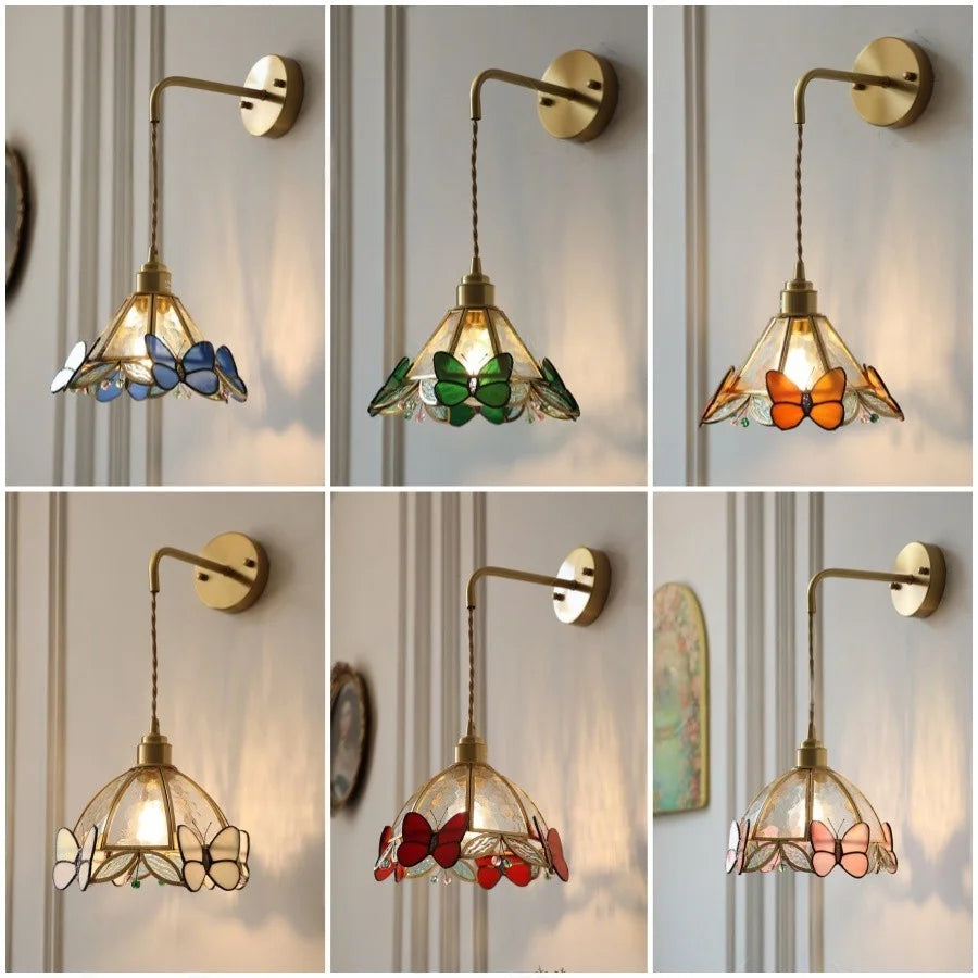 DecorBites™ LED Butterfly Glass Wall Lamp Sconce with Pull Chain Switch
