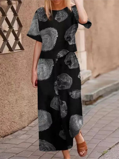 Autumn New Women's Fashion Printed Cotton Linen Plant Flower Three