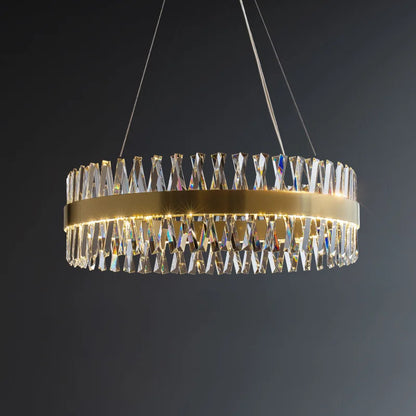 DecorBites™ Golden Round Crystal Chandelier LED Ceiling Light for Living Room and Bedroom