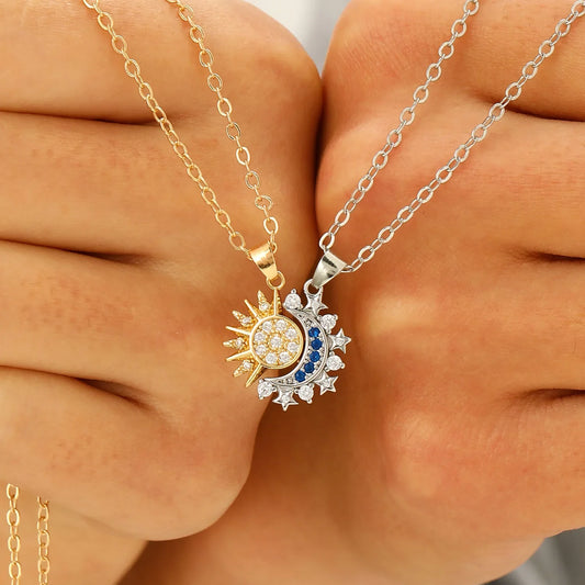 LATS New Stainless Steel Magnetic Sun Moon Couple Necklace Fashion Chain for Men and Women Good Friend Gifts Trend Jewelry