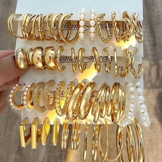 48/96pcs Vintage Gold Color Fashion Large Metal Faux Pearl Twisted