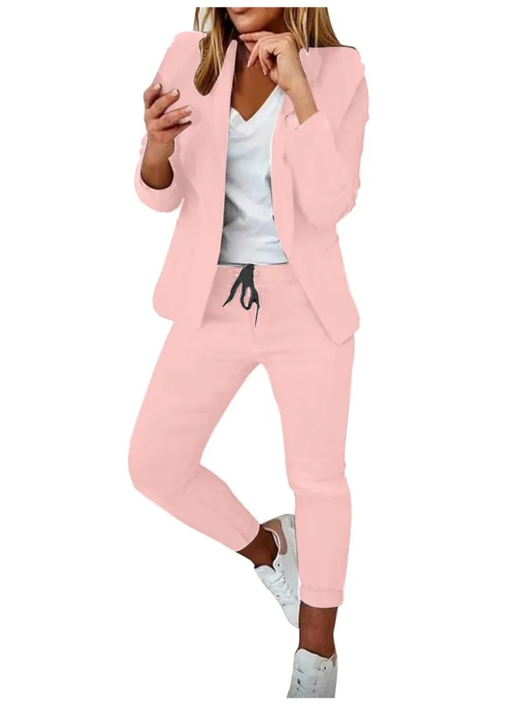 2 Piece Women's Autumn Winter Suit Fashion Slim Fit Lace-Up Small Feet