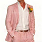 Beige Linen Men Suits 2 Pieces Beach Wedding American Style Jacket