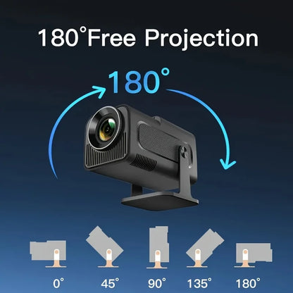 Smart Portable Projector Featuring Native 720P Resolution, Android 11 OS, Wi-Fi 6 And Bluetooth 5.4 Support, 180° Rotation, And Built-in Netflix And YouTube Apps.