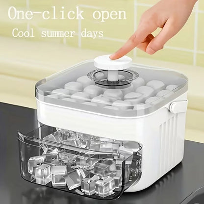 50-Cube Double Layer Ice Cube Maker with Easy Press Cap, Household Refrigerator Ice Making Mold Storage Box, Multi-purpose Kitchen Ice Container