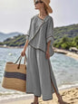 Women Loose Striped Print Split Wide Legs Pants Two Piece Sets Spring Elegant Slanted Short Sleeves Set Office Ladies 2Piece Set