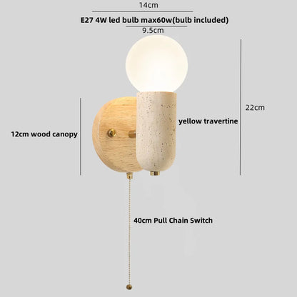 DecorBites™ Japanese Style LED Wall Lamp with Pull Chain and White Glass