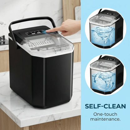 Ice Maker Countertop Machine with Handle, 26lbs in 24h, 9 Ice Cubes Ready in 6 Mins, Self-Cleaning Ice Makers with Basket and Scoop, Ideal for Home, Kitchen, Camping, RV