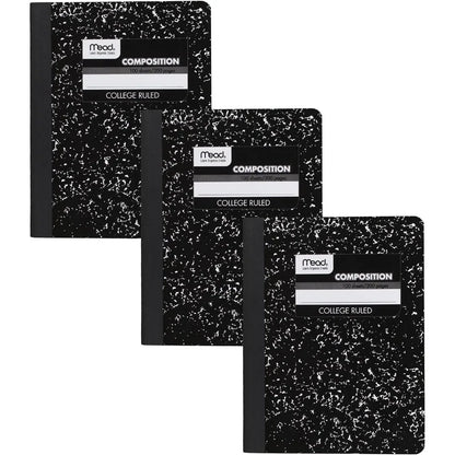 3 Pack Composition Notebooks, College Ruled, 7-1/2"*9-3/4", 100 Sheets Each (200 Pages), Classic Black Marble Hard Cover, Stitched Binding Smooth Ink Resistant Paper, Bulk Comp Books for School College Office Journaling Note