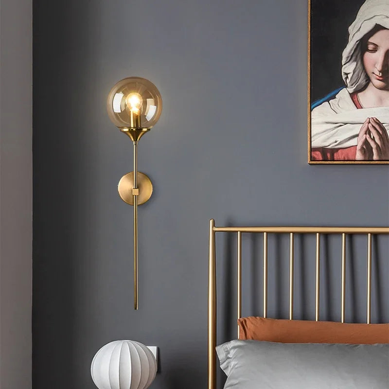 DecorBites™ Golden Round Glass Wall Sconce: Modern Nordic Lighting Fixture for Home Decor