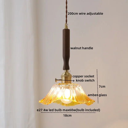 DecorBites™ Green Glass LED Pendent Lamps, Walnut Copper Modern Hanging Light Fixtures