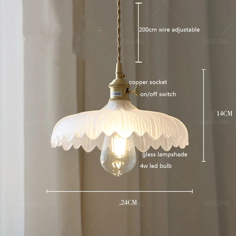DecorBites™ Green Glass LED Pendant Lamp with Copper Wood Handle for Modern Nordic Home Decor